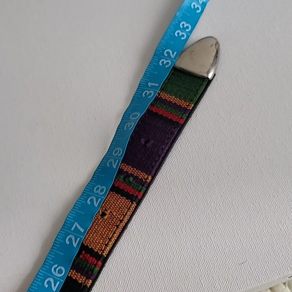 Vintage Multicolor Woven Stripe Belt with Black Leather Backing